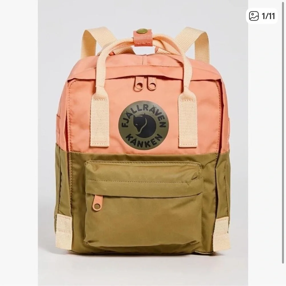 Fjallraven Kanken Art Landsort Backpack in Peach and Olive mini